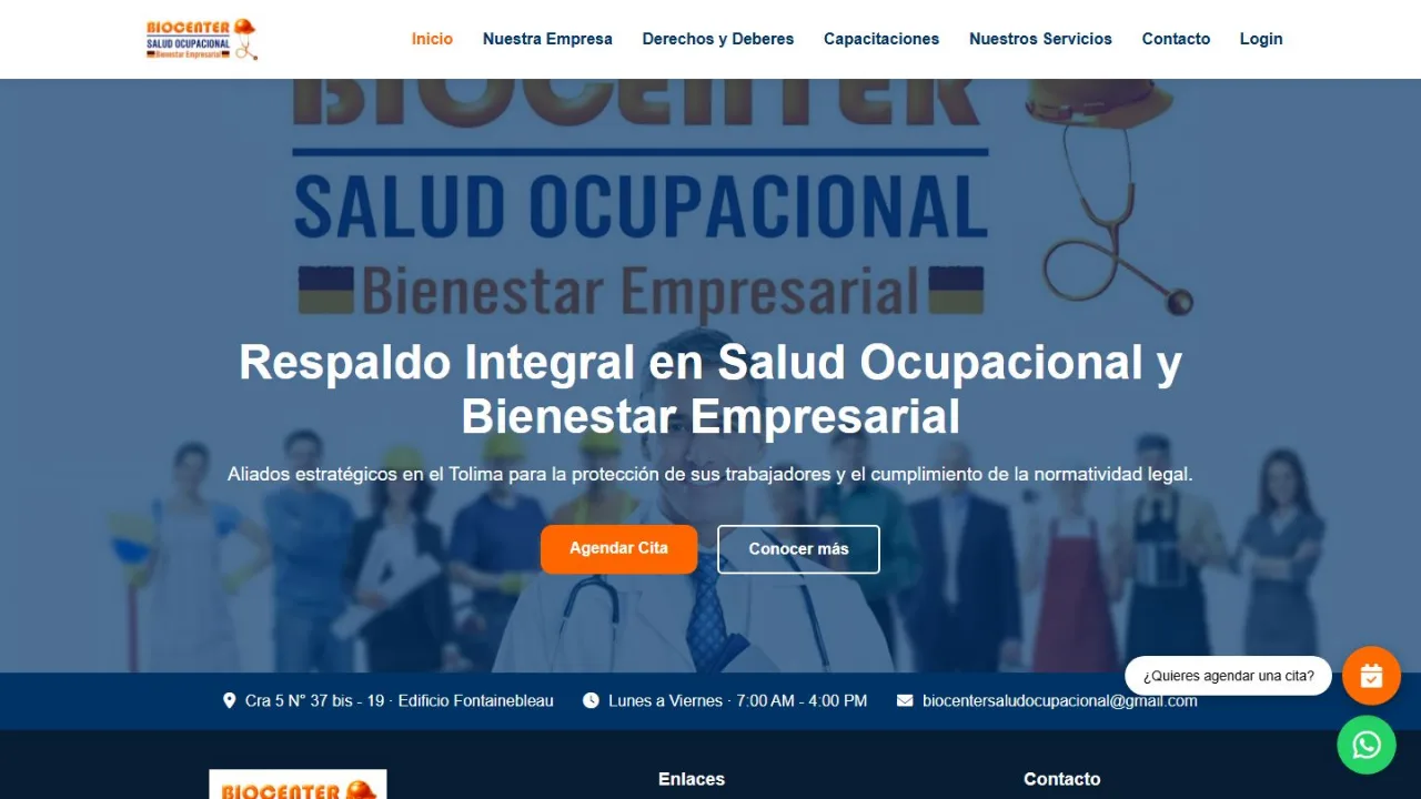 Sitio web de BioCenter Salud Ocupacional