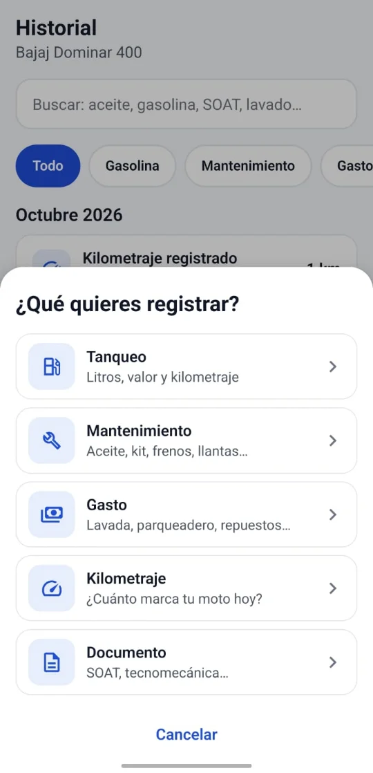 Registra tanqueos, mantenimientos y gastos