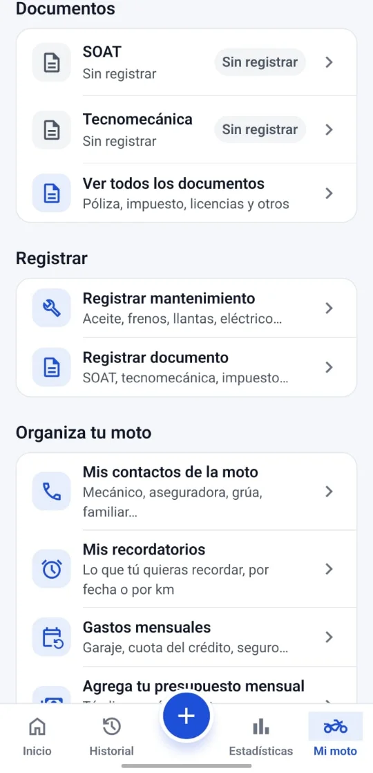 Documentos, contactos y recordatorios